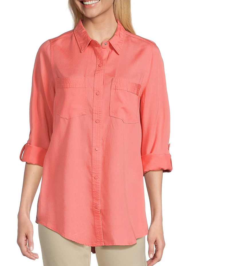 Intro Long Roll-Tab Sleeve Button Front Slub Lyocell Shirt