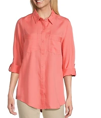 Intro Long Roll-Tab Sleeve Button Front Slub Lyocell Shirt