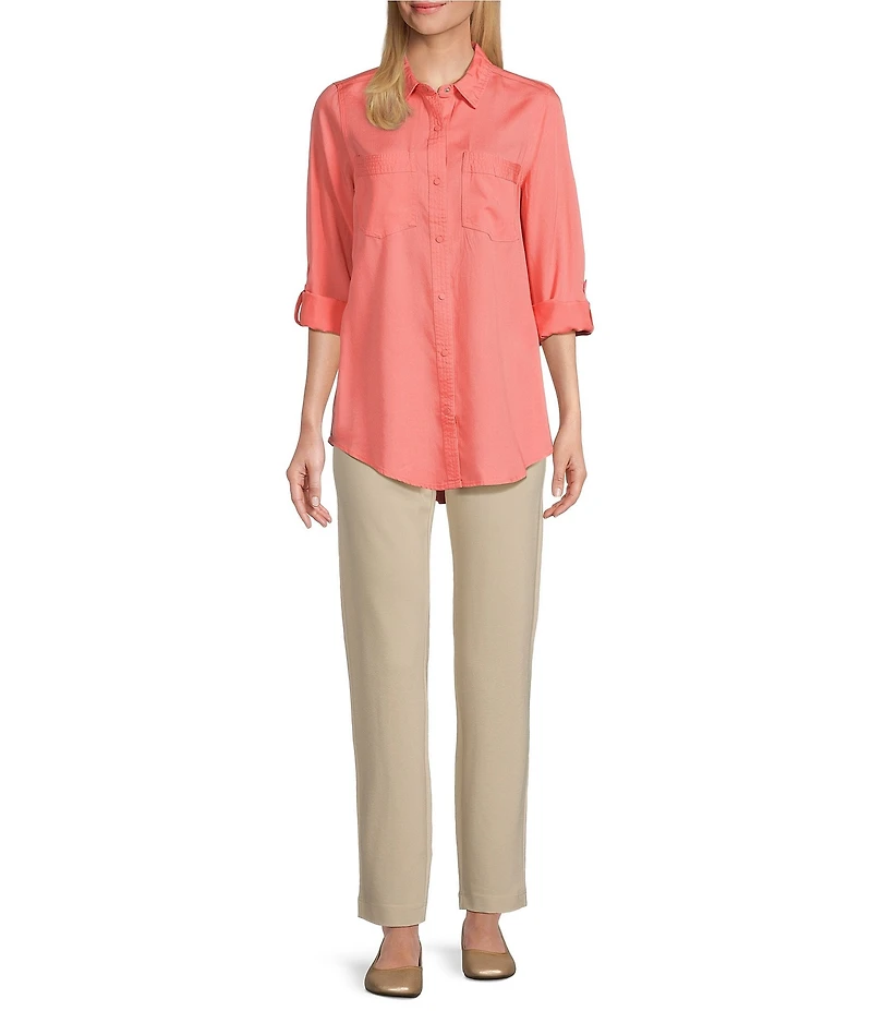 Intro Long Roll-Tab Sleeve Button Front Slub Lyocell Shirt