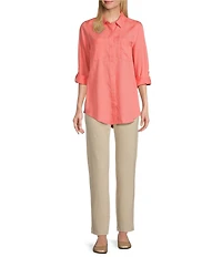 Intro Long Roll-Tab Sleeve Button Front Slub Lyocell Shirt