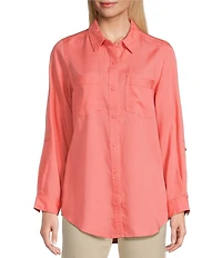 Intro Long Roll-Tab Sleeve Button Front Slub Lyocell Shirt
