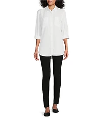 Intro Long Roll-Tab Sleeve Button Front Slub Lyocell Shirt