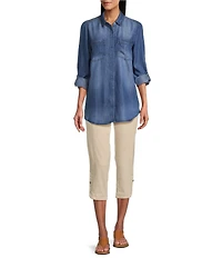 Intro Long Roll-Tab Sleeve Button Front Slub Lyocell Shirt