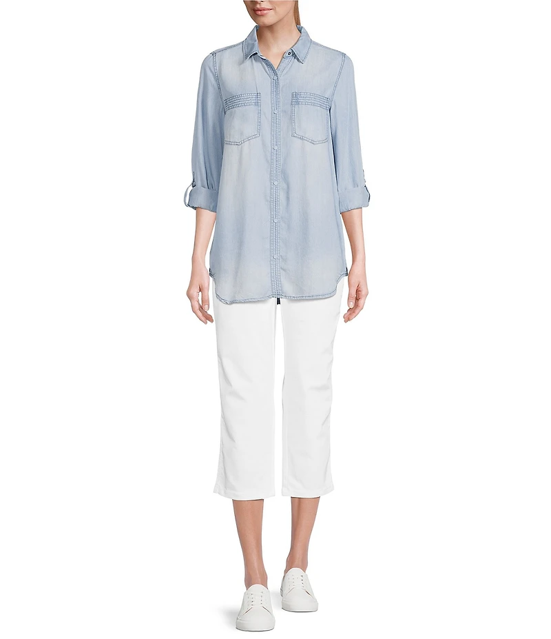 Intro Long Roll-Tab Sleeve Button Front Slub Lyocell Shirt