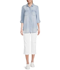 Intro Long Roll-Tab Sleeve Button Front Slub Lyocell Shirt