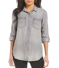 Intro Long Roll-Tab Sleeve Button Front Slub Lyocell Shirt