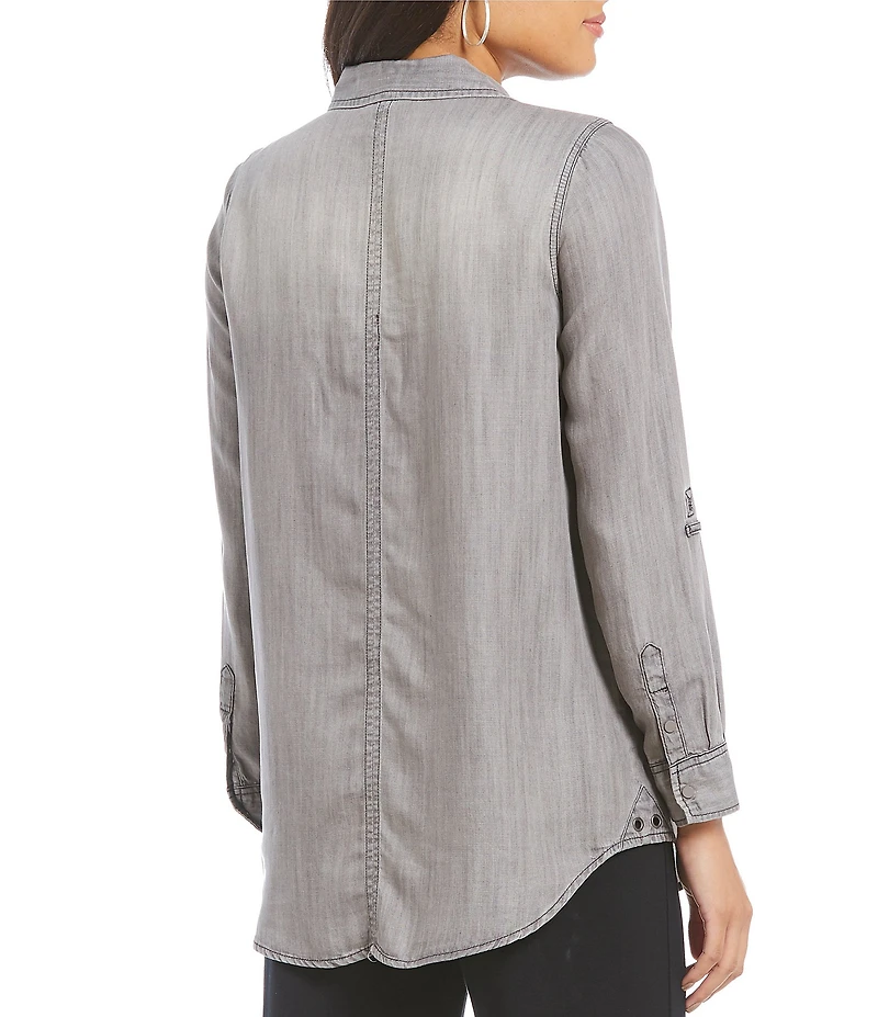 Intro Long Roll-Tab Sleeve Button Front Slub Lyocell Shirt