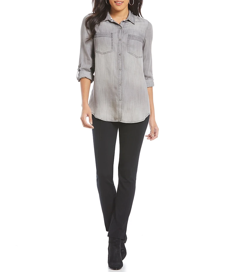 Intro Long Roll-Tab Sleeve Button Front Slub Lyocell Shirt