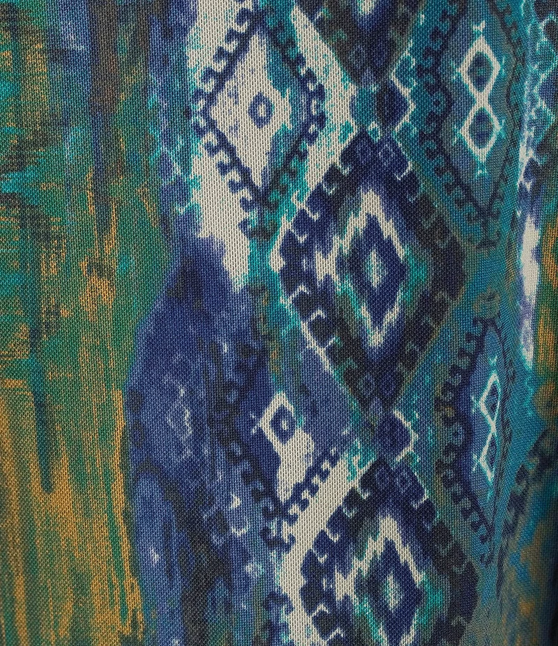 Intro Soft Mesh Painted Ikat Print 3/4 Romantic Sleeve Top