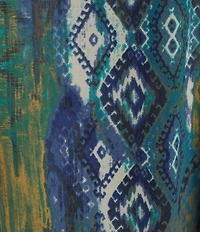 Intro Soft Mesh Painted Ikat Print 3/4 Romantic Sleeve Top