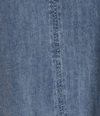 Intro Split V-Neck Embroidered Elbow Puff Sleeve Denim Blouse