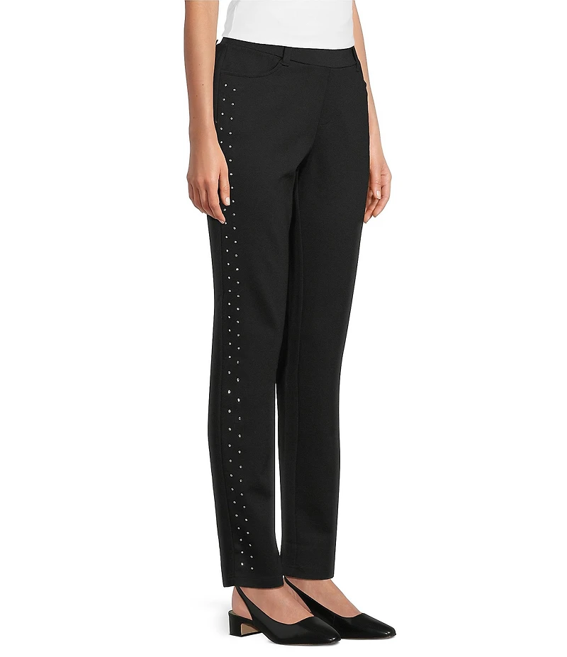 Intro Stella Double Knit Crystals Detail Straight Leg Pull-On Pants