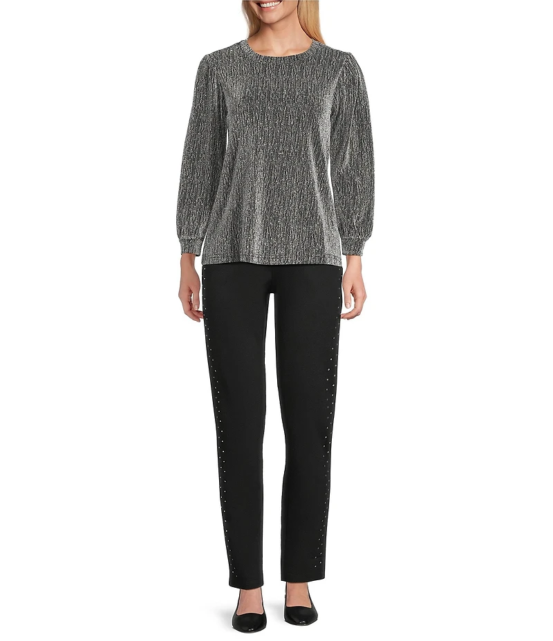 Intro Stella Double Knit Crystals Detail Straight Leg Pull-On Pants