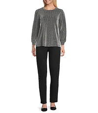 Intro Stella Double Knit Crystals Detail Straight Leg Pull-On Pants