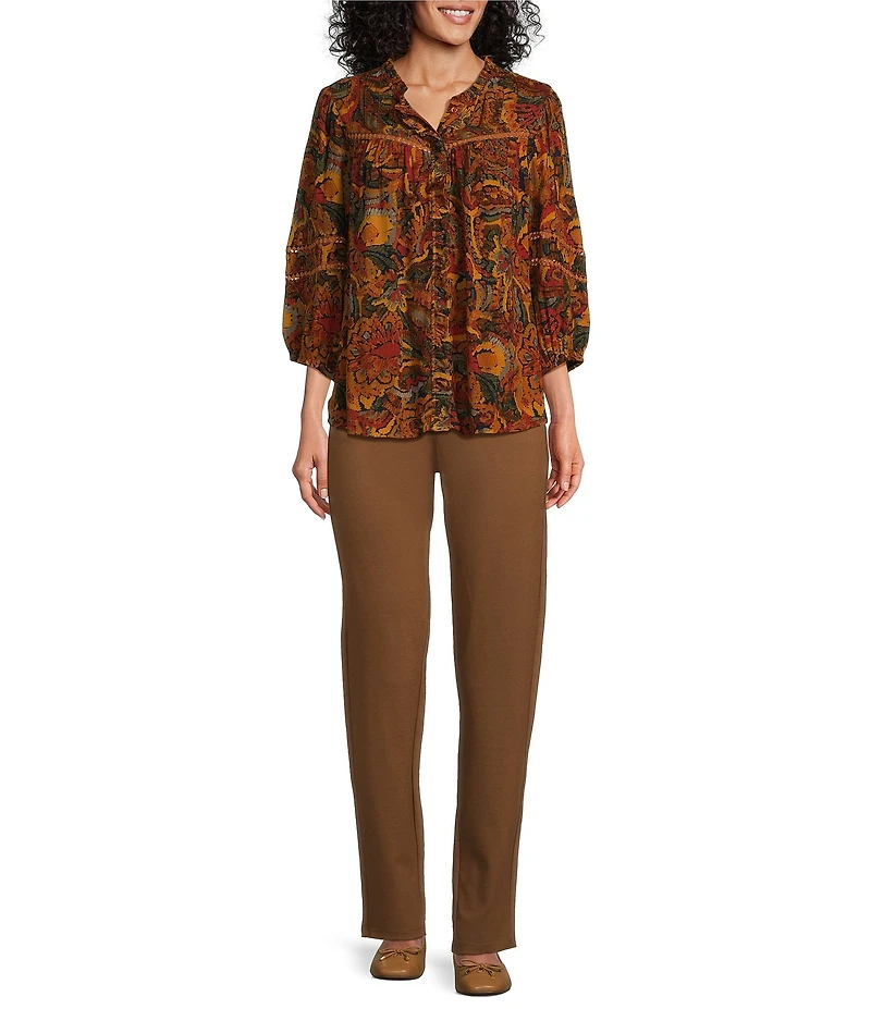 Intro Stella Double Knit Slim Straight Leg Pull-On Pants