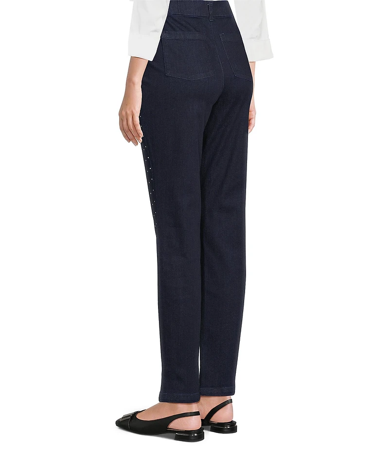 Intro Stella Freedom Denim Straight Leg Crystals Detail Pull-On Pants
