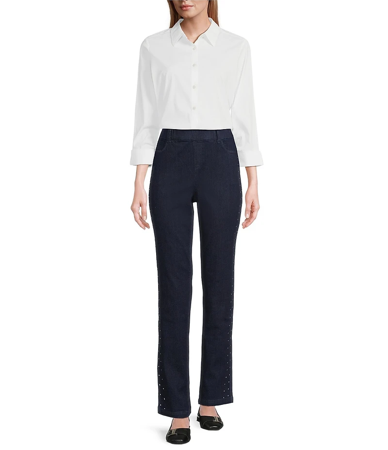 Intro Stella Freedom Denim Straight Leg Crystals Detail Pull-On Pants