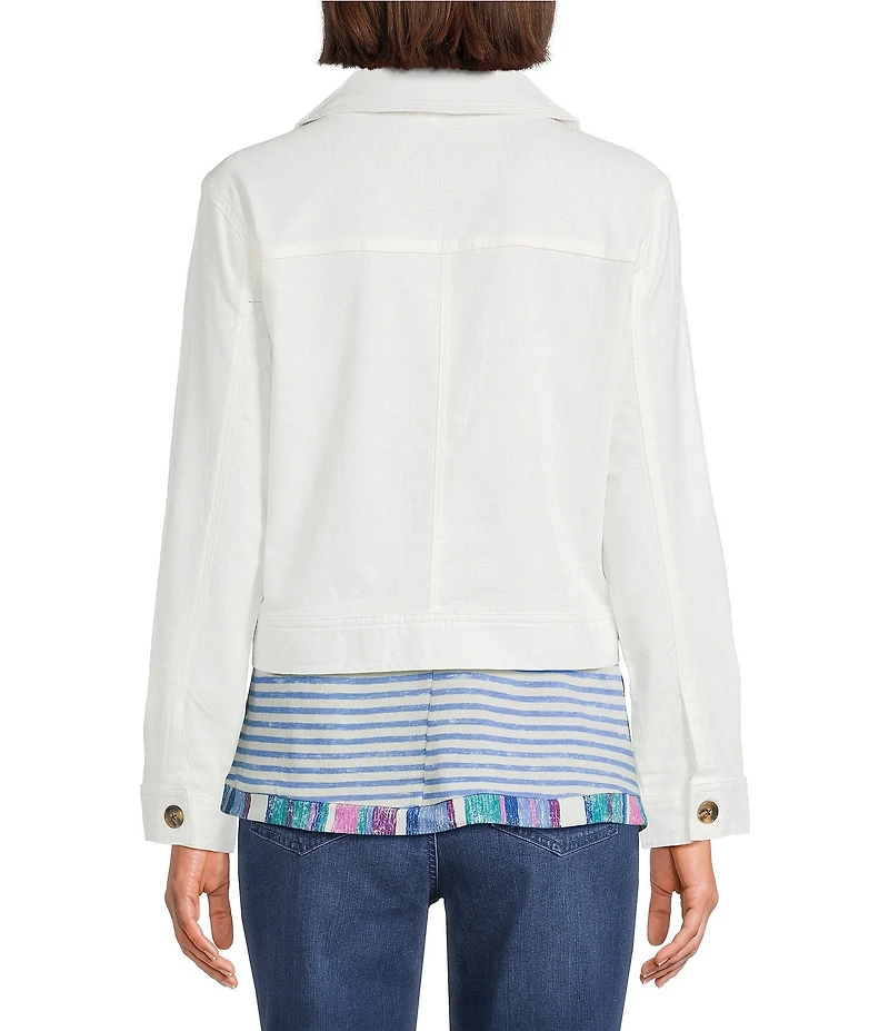 Intro Stretch Slub Weave Notch Collar Long Sleeve Easy Fit Button-Front Jacket