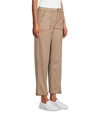 Intro Stretch Twill Embroidered Slim Roll Cuff Ankle Pants