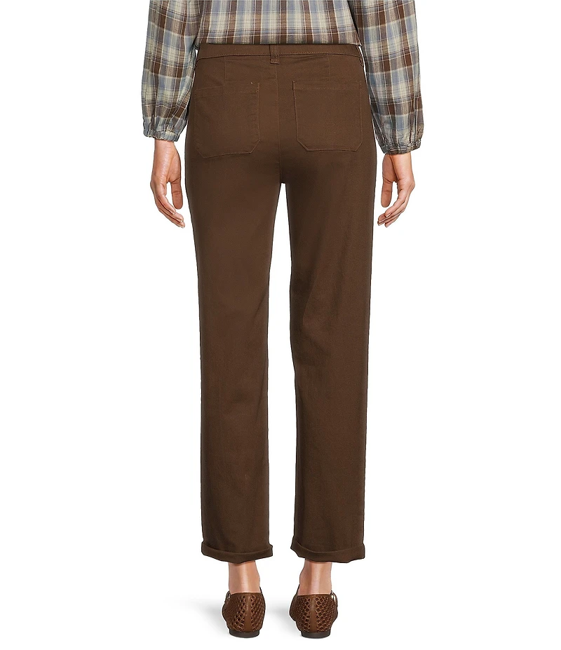 Intro Stretch Twill Embroidered Slim Roll Cuff Ankle Pants