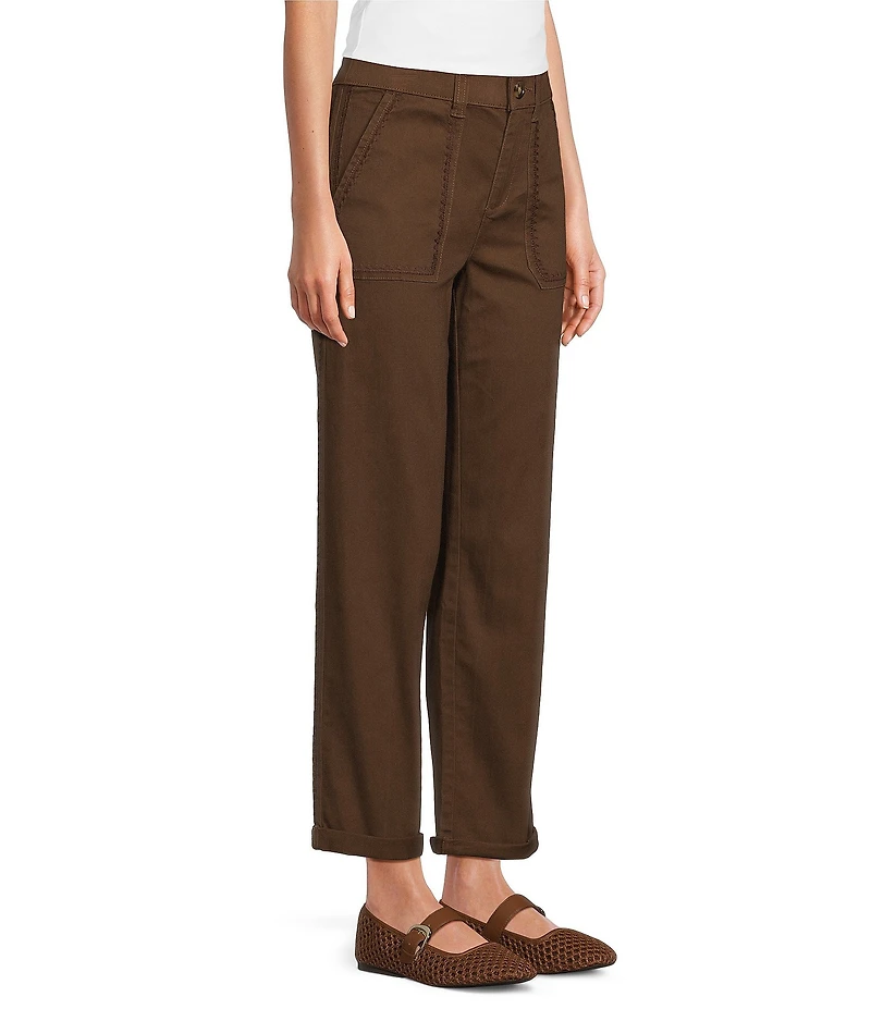 Intro Stretch Twill Embroidered Slim Roll Cuff Ankle Pants