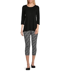 Intro Scoop Neck 3/4 Sleeve Pleat Back High-Low Hem Legging Tee Shirt