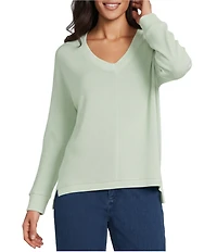 Intro V-Neck 3/4 Sleeve Washed Knit Sweater