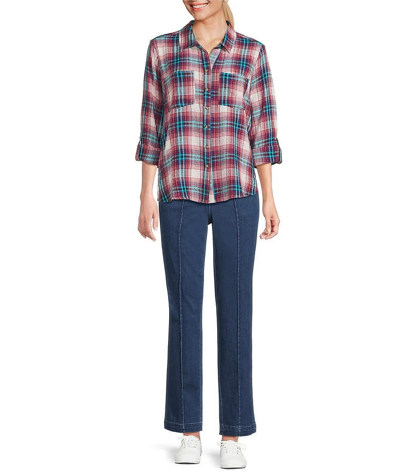 Intro Veronica Stretch Denim Seamed Straight Leg Pull-On Pants