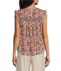 Intro Woven Abstract Floral Print Sweetheart Neck Sleeveless Cinched Waist Peplum Blouse