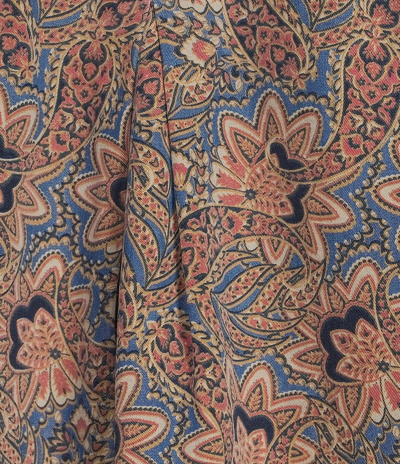 Intro Jacobean Print Lyocell 3/4 Roll-Tab Sleeve Button Front Top