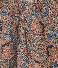 Intro Jacobean Print Lyocell 3/4 Roll-Tab Sleeve Button Front Top