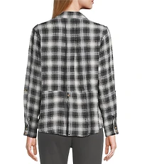 Intro Woven Pucker Plaid New Natural Pearl Point Collar 3/4 Rolled-Tab Sleeve Button Front Shirt