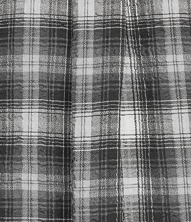 Intro Woven Pucker Plaid New Natural Pearl Point Collar 3/4 Rolled-Tab Sleeve Button Front Shirt