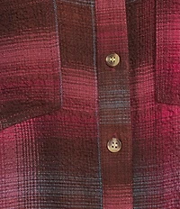 Intro Woven Pucker Plaid Red Bud Point Collar 3/4 Rolled-Tab Sleeve Button Front Shirt