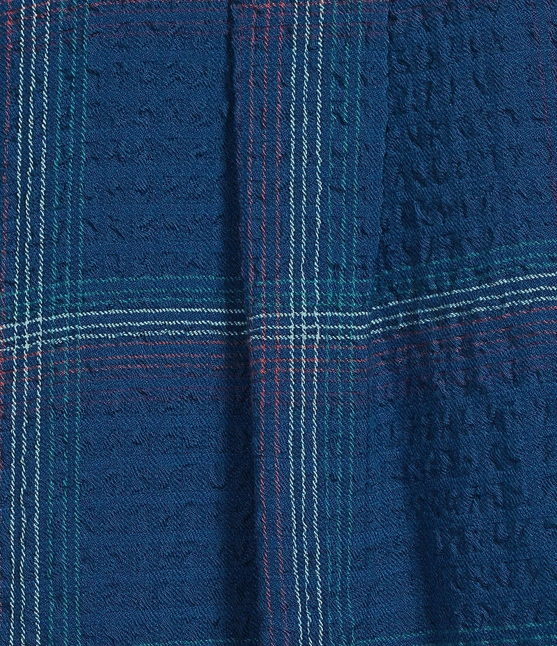 Intro Woven Pucker Plaid Turblence Point Collar 3/4 Rolled-Tab Sleeve Button Front Shirt