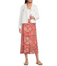 Intro Woven Tie-Dye Print Faux Wrap Tie Front Flowy Skirt