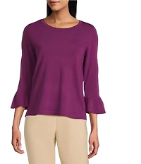 Investments 3/4 Flounce Sleeve Crew Neck Top