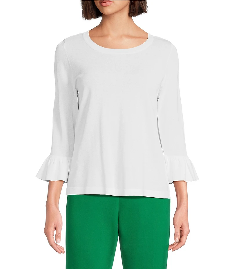 Investments 3/4 Flounce Sleeve Crew Neck Top
