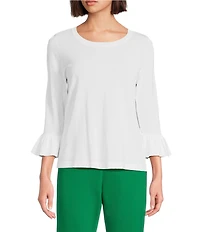 Investments 3/4 Flounce Sleeve Crew Neck Top