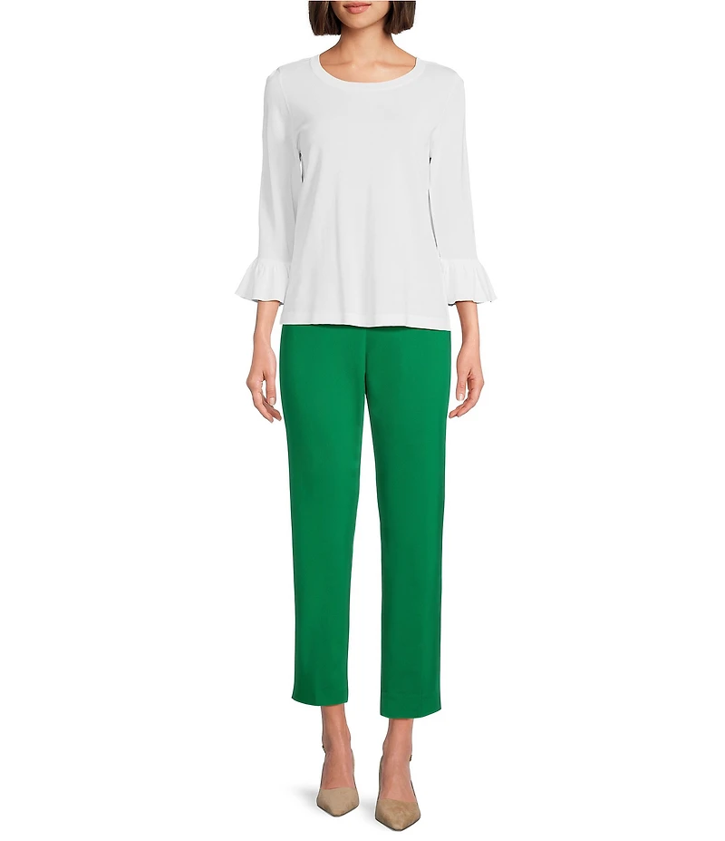 Investments 3/4 Flounce Sleeve Crew Neck Top