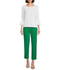 Investments 3/4 Flounce Sleeve Crew Neck Top
