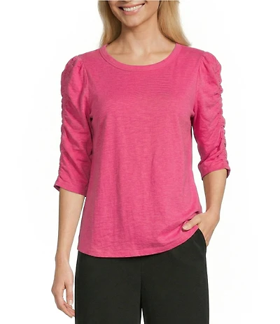 Investments 3/4 Ruched Sleeve Crew Neck Top