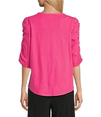 Investments 3/4 Ruched Sleeve Crew Neck Top