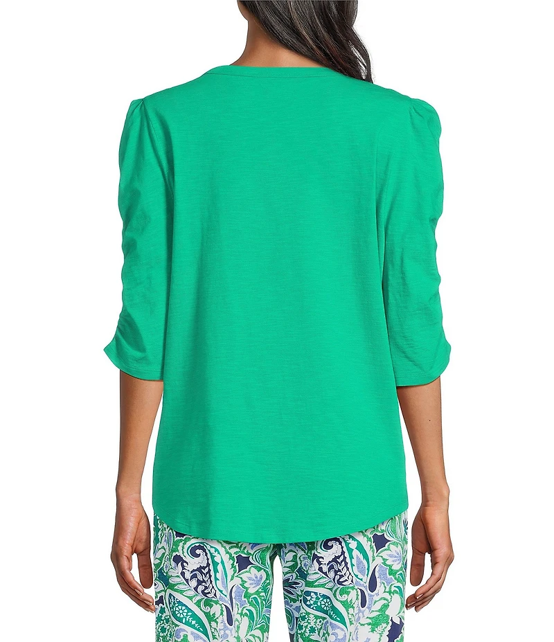 Investments 3/4 Ruched Sleeve Crew Neck Top