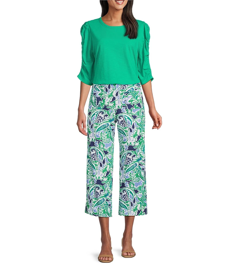 Investments 3/4 Ruched Sleeve Crew Neck Top