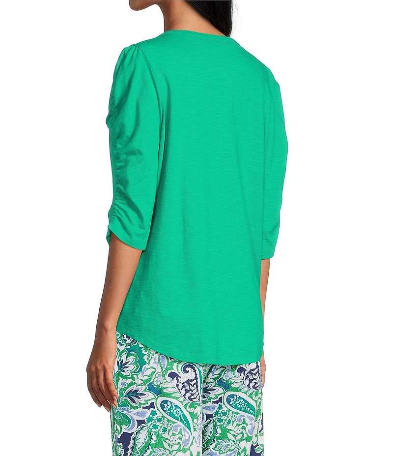 Investments 3/4 Ruched Sleeve Crew Neck Top