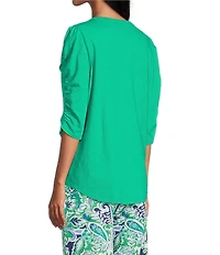 Investments 3/4 Ruched Sleeve Crew Neck Top