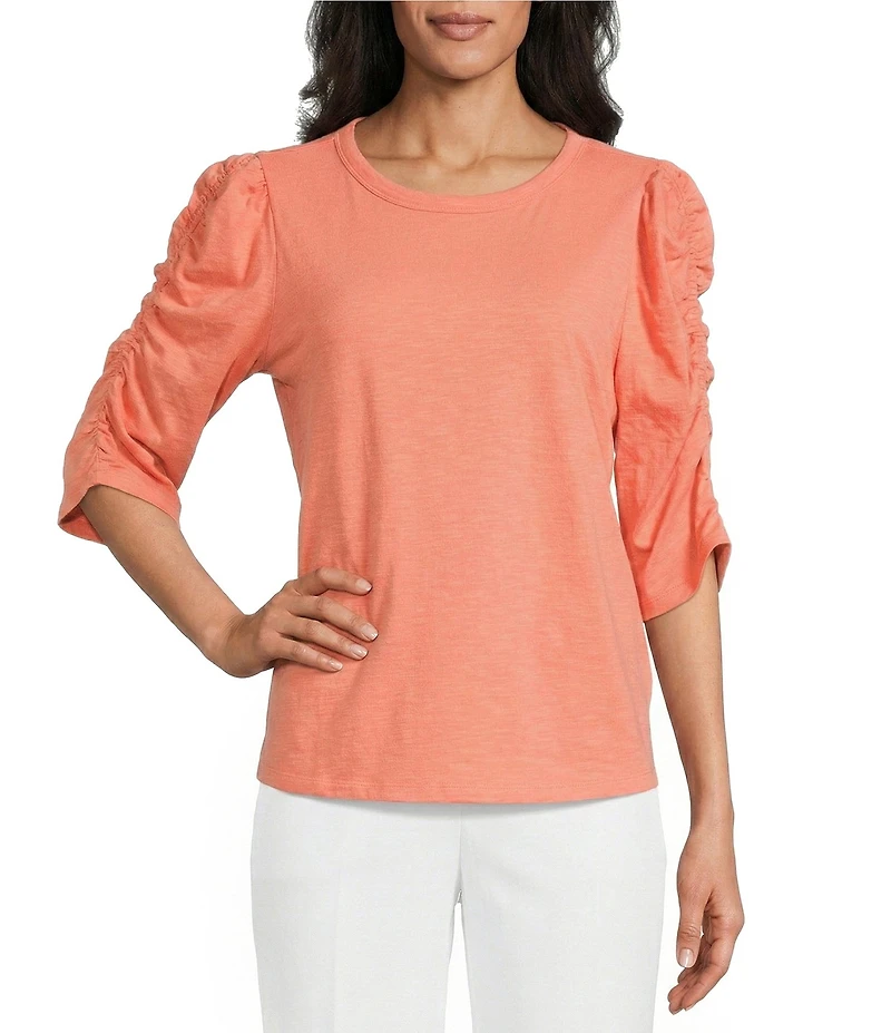 Investments 3/4 Ruched Sleeve Crew Neck Top