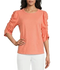 Investments 3/4 Ruched Sleeve Crew Neck Top