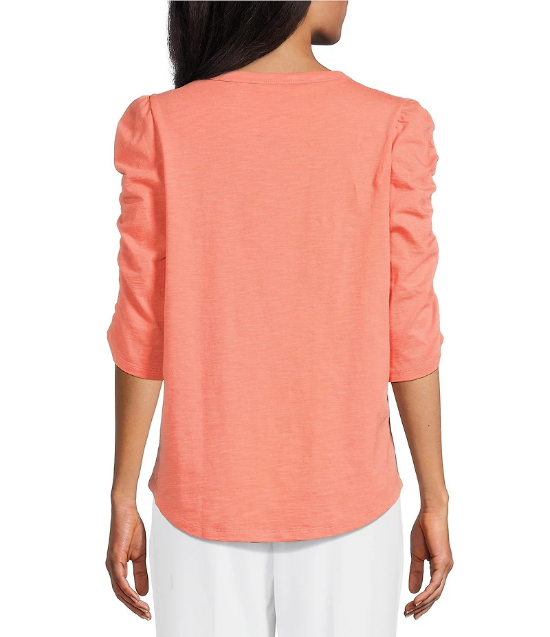 Investments 3/4 Ruched Sleeve Crew Neck Top
